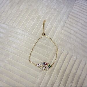 ADJUSTABLE BRACELET EVIL EYE DESIGN WITH COLORS 18K GOLD LAMINATED